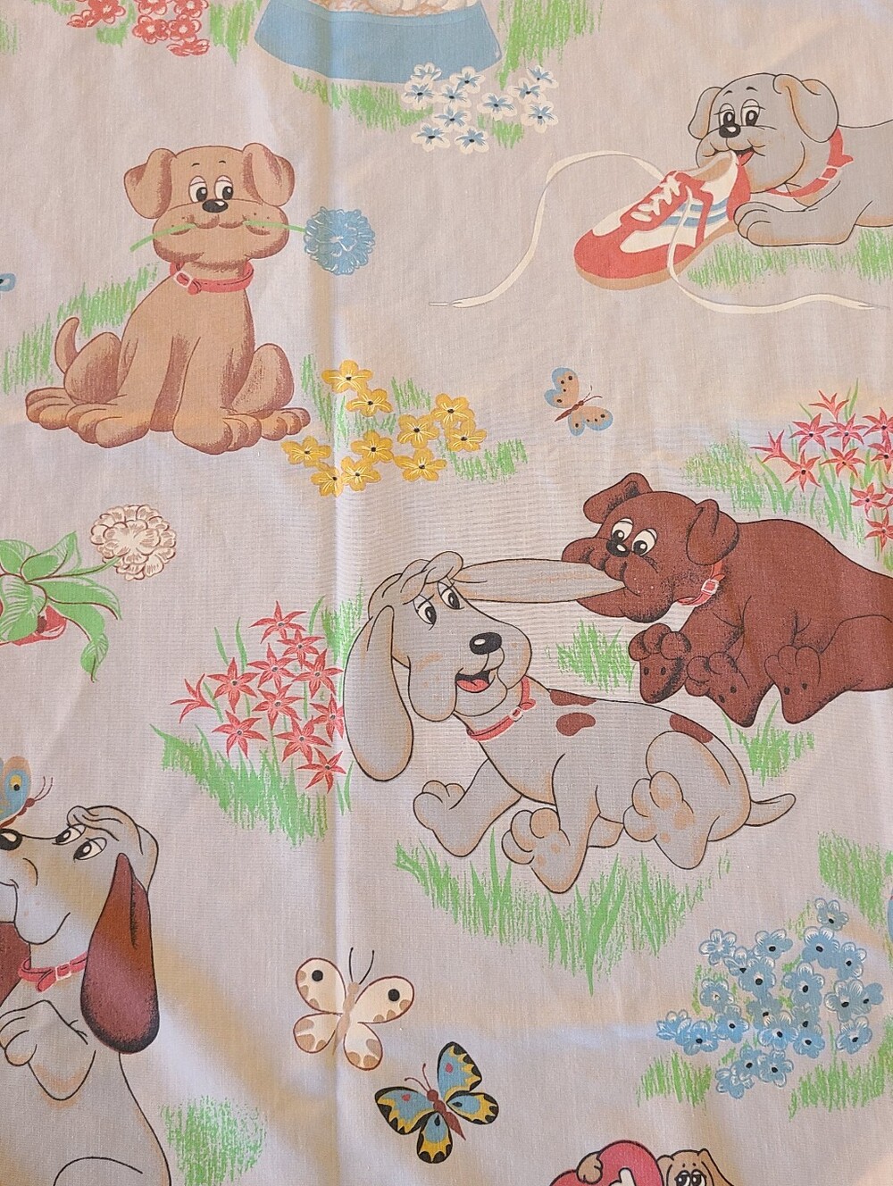 Pound Puppies Twin Sheet  Flat Sheet Vintage 1985 Fabric Clean Made In USA